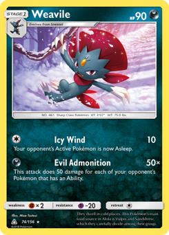 Weavile z edície Ultra Prism, karta č.74