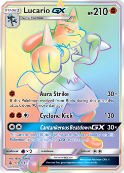 Lucario-GX z edície Forbidden Light, karta č.135