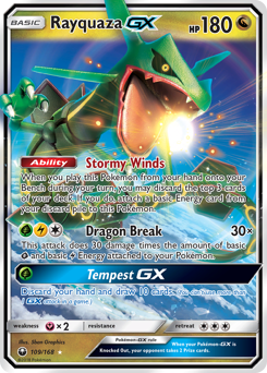 Rayquaza-GX z edície Celestial Storm, karta č.109