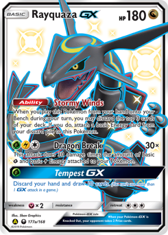 Rayquaza-GX z edície Celestial Storm, karta č.177a
