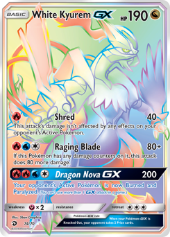 White Kyurem-GX z edície Dragon Majesty, karta č.74