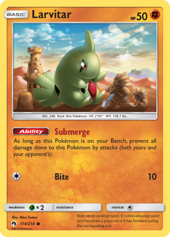 Larvitar z edície Lost Thunder, karta č.114
