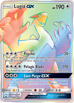 Lugia-GX z edície Lost Thunder, karta č.227