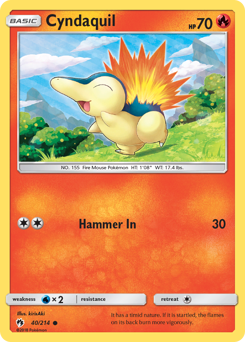 Cyndaquil z edície Lost Thunder, karta č.40