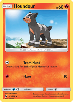 Houndour z edície Lost Thunder, karta č.45