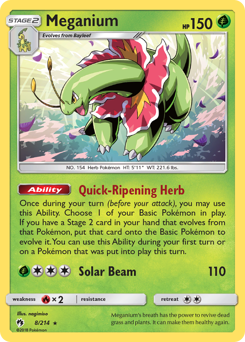Meganium z edície Lost Thunder, karta č.8
