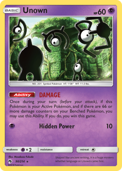 Unown z edície Lost Thunder, karta č.90