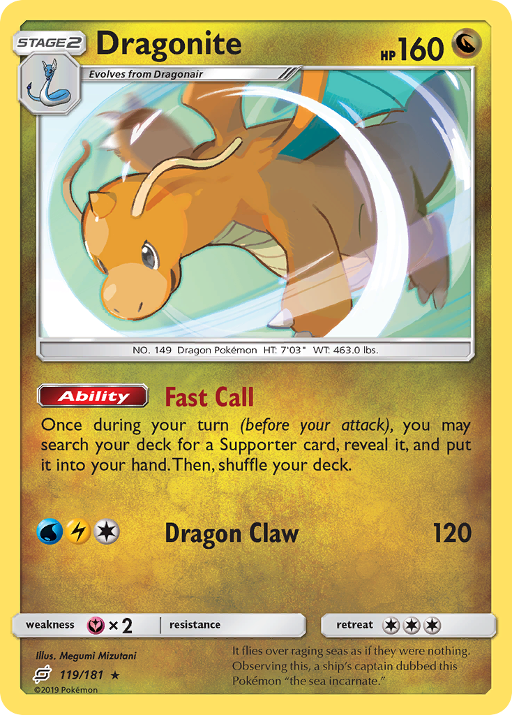 Dragonite z edície Team Up, karta č.119