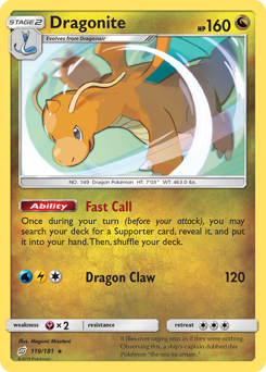 Dragonite z edície Team Up, karta č.119