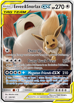 Eevee & Snorlax-GX z edície Team Up, karta č.120