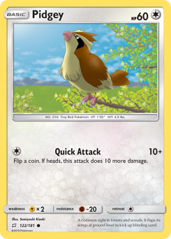 Pidgey z edície Team Up, karta č.122
