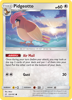 Pidgeotto z edície Team Up, karta č.123
