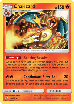 Charizard z edície Team Up, karta č.14