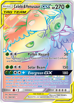 Celebi & Venusaur-GX z edície Team Up, karta č.182