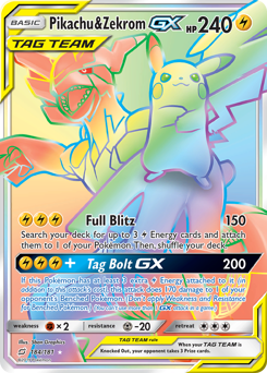 Pikachu & Zekrom-GX z edície Team Up, karta č.184