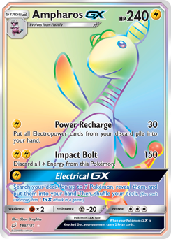Ampharos-GX z edície Team Up, karta č.185