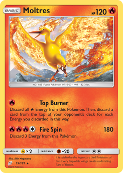 Moltres z edície Team Up, karta č.19