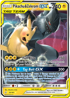 Pikachu & Zekrom-GX z edície Team Up, karta č.33