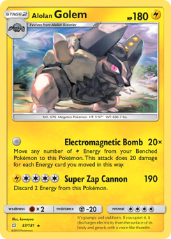 Alolan Golem z edície Team Up, karta č.37