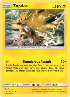 Zapdos z edície Team Up, karta č.40