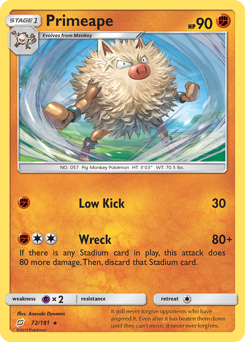 Primeape z edície Team Up, karta č.72