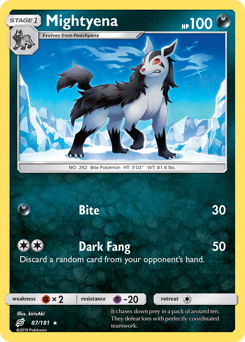 Mightyena z edície Team Up, karta č.87