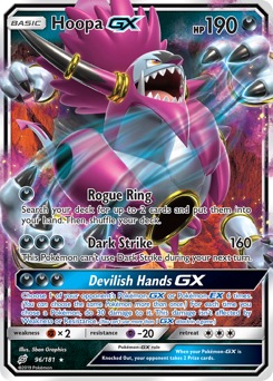 Hoopa-GX z edície Team Up, karta č.96