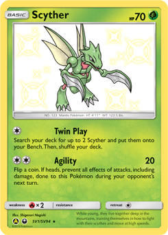 Scyther z edície Hidden Fates Shiny Vault, karta č.SV1