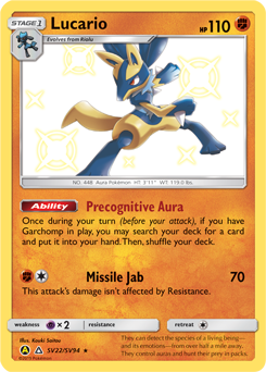Lucario z edície Hidden Fates Shiny Vault, karta č.SV22