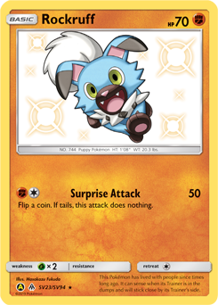 Rockruff z edície Hidden Fates Shiny Vault, karta č.SV23