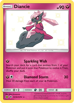 Diancie z edície Hidden Fates Shiny Vault, karta č.SV36