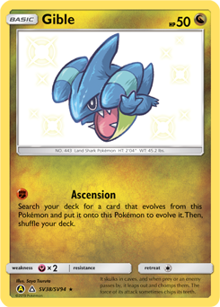 Gible z edície Hidden Fates Shiny Vault, karta č.SV38