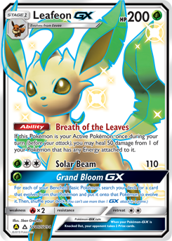 Leafeon-GX z edície Hidden Fates Shiny Vault, karta č.SV46