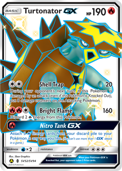 Turtonator-GX z edície Hidden Fates Shiny Vault, karta č.SV52