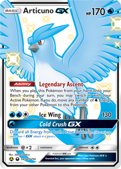 Articuno-GX z edície Hidden Fates Shiny Vault, karta č.SV54