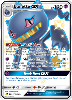 Banette-GX z edície Hidden Fates Shiny Vault, karta č.SV61