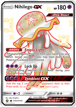Nihilego-GX z edície Hidden Fates Shiny Vault, karta č.SV62