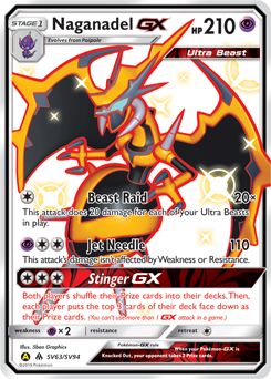 Naganadel-GX z edície Hidden Fates Shiny Vault, karta č.SV63