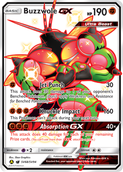 Buzzwole-GX z edície Hidden Fates Shiny Vault, karta č.SV68