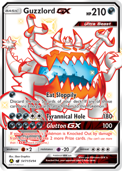 Guzzlord-GX z edície Hidden Fates Shiny Vault, karta č.SV71
