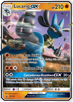 Lucario-GX z edície SM Black Star Promos, karta č.SM100