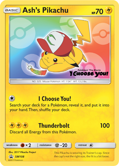 Ash's Pikachu z edície SM Black Star Promos, karta č.SM108