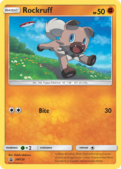 Rockruff z edície SM Black Star Promos, karta č.SM120