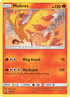 Moltres z edície SM Black Star Promos, karta č.SM143