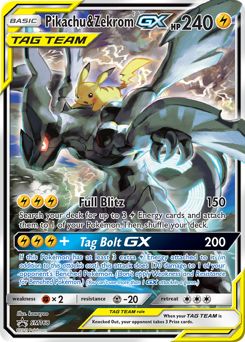 Pikachu & Zekrom-GX z edície SM Black Star Promos, karta č.SM168