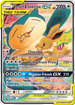 Eevee & Snorlax-GX z edície SM Black Star Promos, karta č.SM169