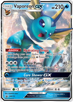 Vaporeon-GX z edície SM Black Star Promos, karta č.SM172