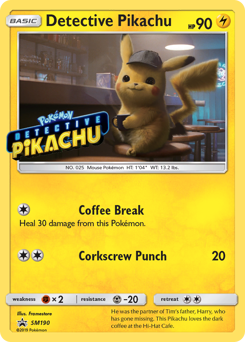 Detective Pikachu z edície SM Black Star Promos, karta č.SM190