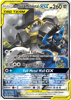 Lucario & Melmetal-GX z edície SM Black Star Promos, karta č.SM192