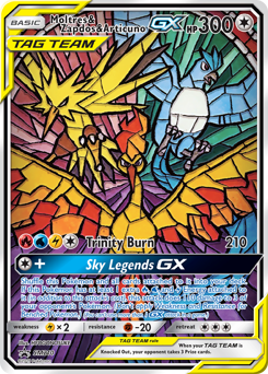 Moltres & Zapdos & Articuno-GX z edície SM Black Star Promos, karta č.SM210